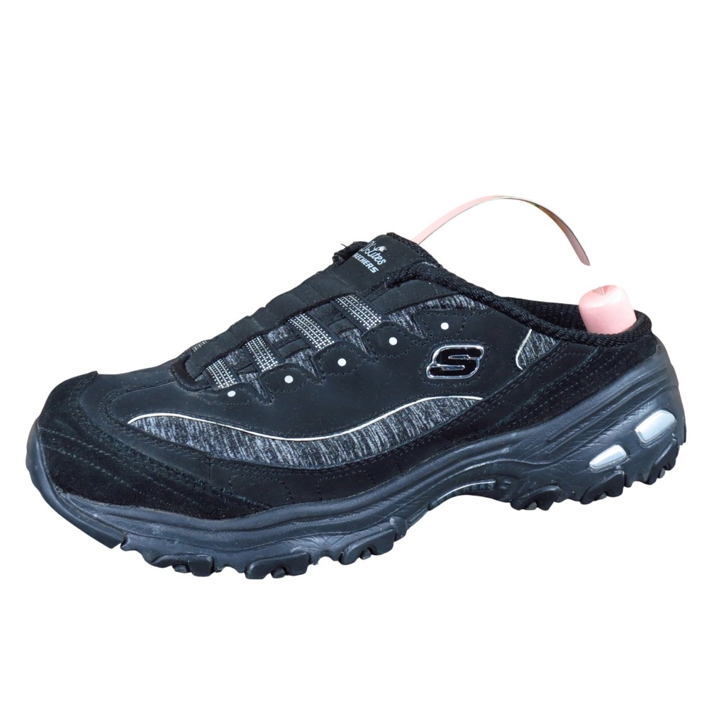 Skechers D'Lite Resilient Women Mule Sneaker 8.5 Wide Walking Shoe Black Leather
